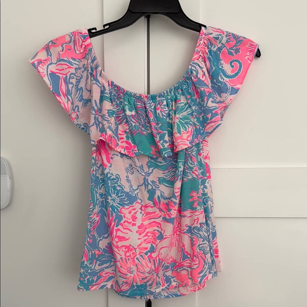 Lilly Pulitzer XS off the shoulder Pink and Blue Women's Top